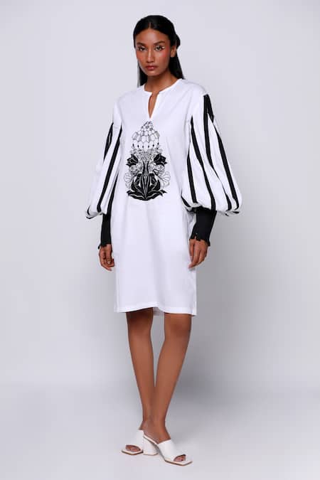 Ekastories Durian Hexad Cotton Embroidered Dress 