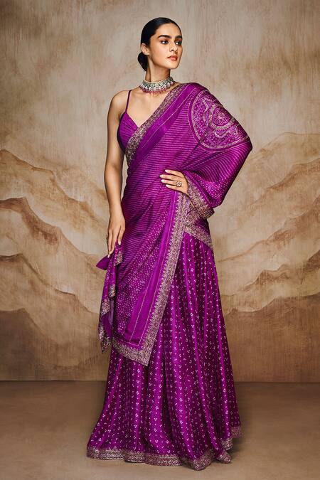 Buy Label Varsha Purple Viscose, Linen, Satin Sequins, Bandhani Print Lehenga Pleated Blouse Set Online at Aza Fashions Buy_Label Varsha_Purple Viscose, Linen, Satin Sequins, Bandhani Print Lehenga Pleated Blouse Set_Online_at_Aza_Fashions