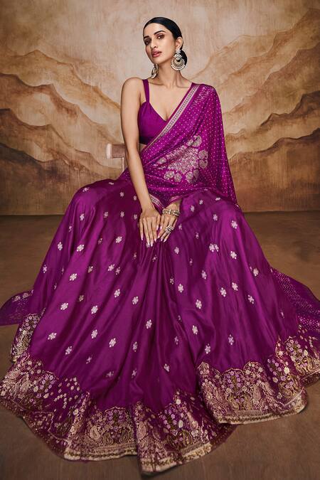 Label Varsha Purple Viscose, Linen, Satin Sequins, Embroidered Lehenga Set With Woven Dupatta Online at Aza Fashions Label Varsha_Purple Viscose, Linen, Satin Sequins, Embroidered Lehenga Set With Woven Dupatta_Online_at_Aza_Fashions
