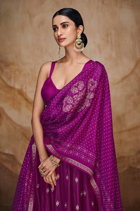 Shop Label Varsha Purple Viscose, Linen, Satin Sequins, Embroidered Lehenga Set With Woven Dupatta Online at Aza Fashions Shop_Label Varsha_Purple Viscose, Linen, Satin Sequins, Embroidered Lehenga Set With Woven Dupatta_Online_at_Aza_Fashions