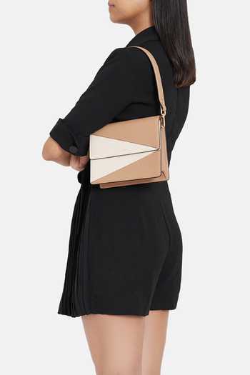 Buy Adisee Beige Diana Colorblock Leather Mini Structured Bag Buy_Adisee_Beige Diana Colorblock Leather Mini Structured Bag