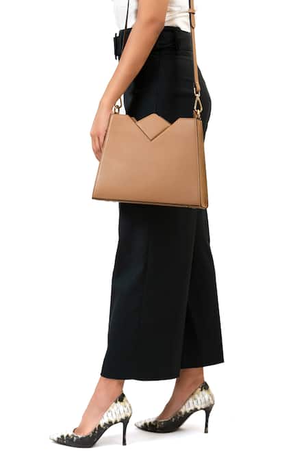 Adisee_Beige Olivia Geometric Leather Bag _Online_at_Aza_Fashions