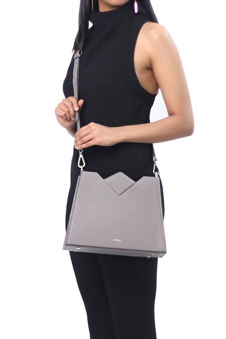 Shop_Adisee_Grey Olivia Structured Leather Bag_at_Aza_Fashions