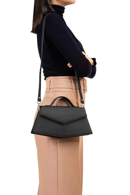Shop_Adisee_Black Fiona Structured Leather Bag_Online_at_Aza_Fashions