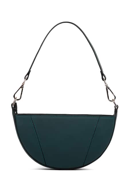 Shop_Adisee_Green Ava Leather Semi Circular Bag_Online_at_Aza_Fashions