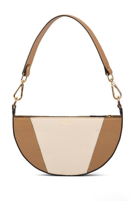 Adisee_Beige Ava Leather Semi Circular Colorblock Bag_Online_at_Aza_Fashions