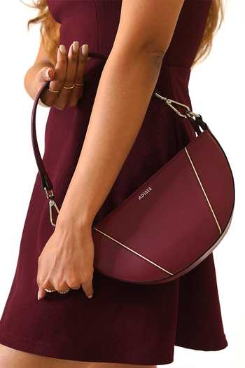 Shop_Adisee_Maroon Ava Semi Circular Structured Bag_Online_at_Aza_Fashions