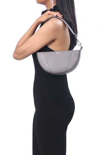 Buy Adisee Grey Ava Semi Circular Structured Leather Bag at Aza Fashions Buy_Adisee_Grey Ava Semi Circular Structured Leather Bag_at_Aza_Fashions