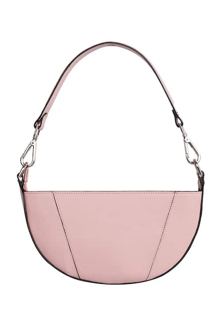 Adisee_Pink Ava Semi Circular Pastel Leather Bag_Online_at_Aza_Fashions