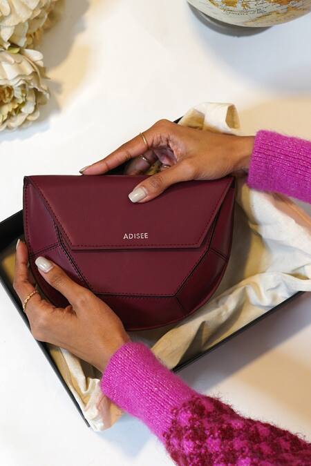 Shop_Adisee_Maroon Suzy Leather 3d Structured Bag_Online_at_Aza_Fashions
