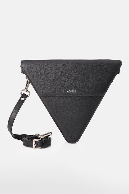 Buy_Adisee_Black Jade Triangular Structured Leather Bag_Online_at_Aza_Fashions