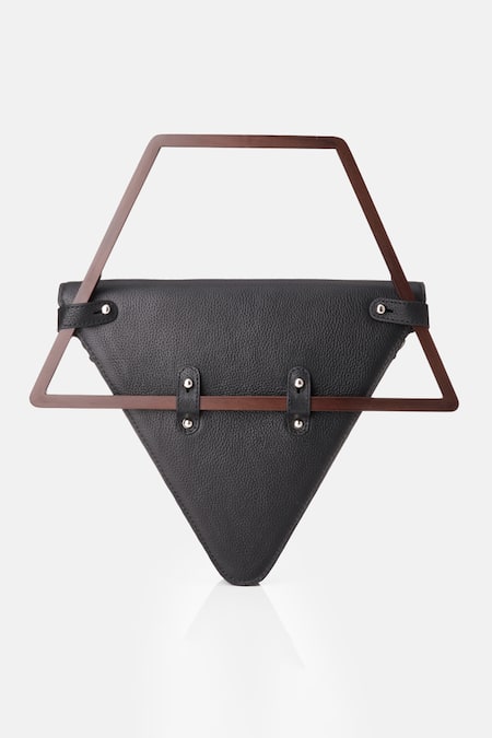 Shop_Adisee_Black Jade Triangular Structured Leather Bag_Online_at_Aza_Fashions