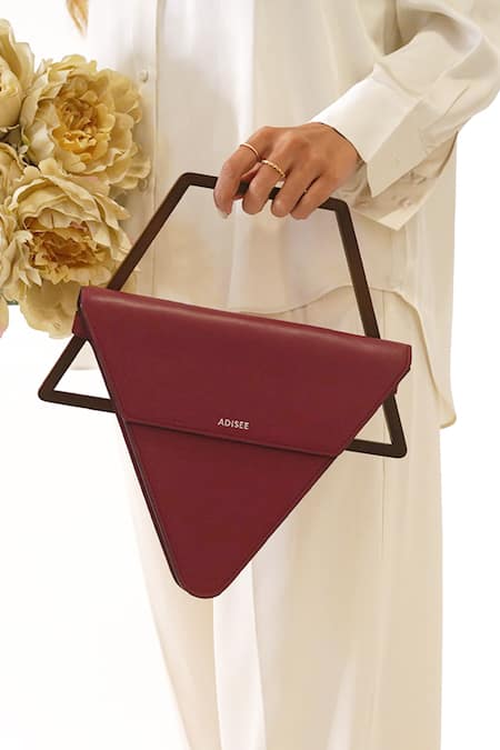 Shop_Adisee_Maroon Jade Leather Triangular Structured Bag 