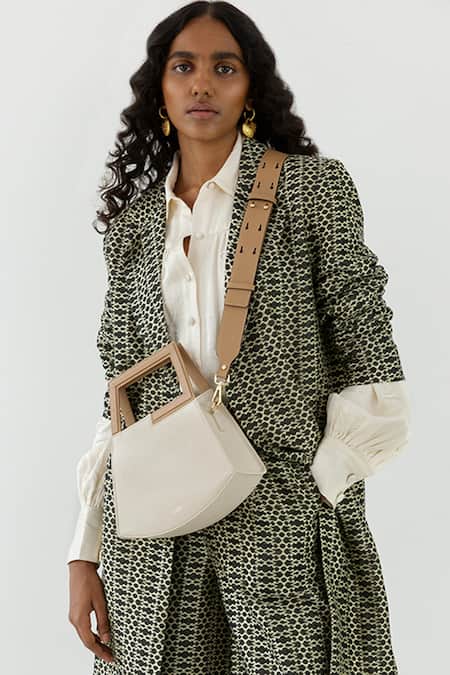 Adisee Ivory Jil Geometric Structured Leather Bag 