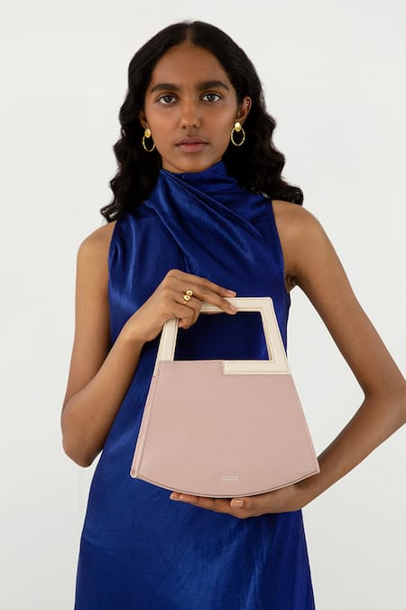 Adisee Pink Jil Leather Geometric Structured Pastel Bag