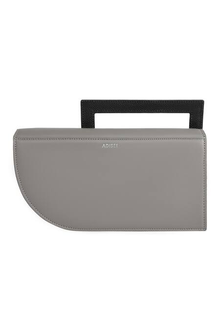 Buy_Adisee_Grey Emily Leather Structured Clutch Bag _Online_at_Aza_Fashions
