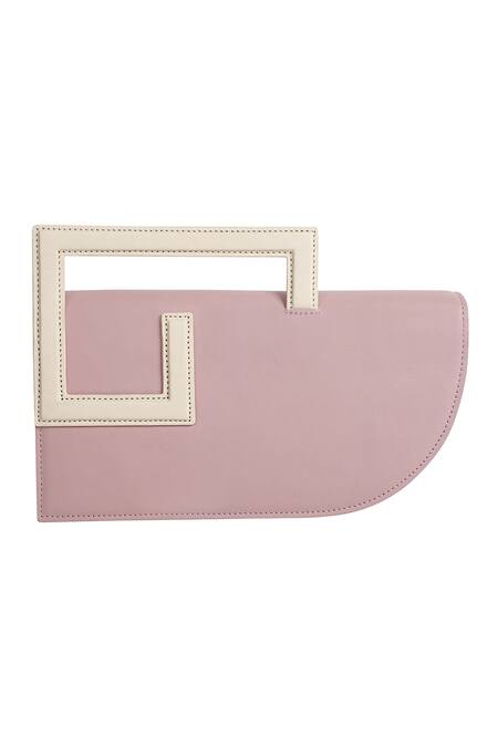 Buy_Adisee_Pink Emily Leather Structured Pastel Clutch Bag _Online_at_Aza_Fashions