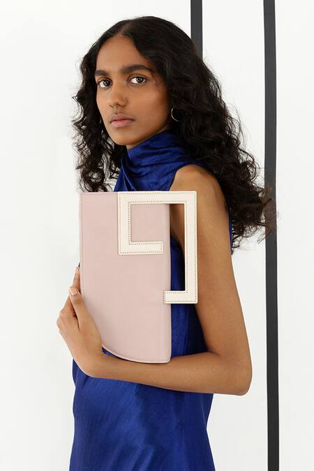 Adisee_Pink Emily Leather Structured Pastel Clutch Bag _at_Aza_Fashions
