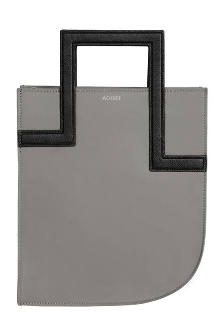 Buy_Adisee_Grey Tracy Leather Elongated Structured Bag_Online_at_Aza_Fashions