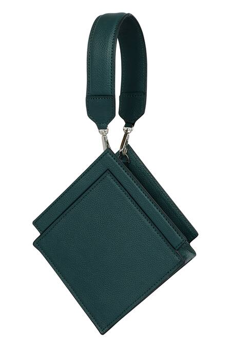 Adisee_Green Cami Geometric Leather Bag _at_Aza_Fashions