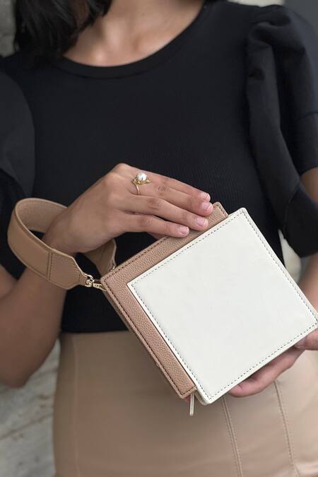 Adisee_Ivory Cami Leather Geometric Bag _at_Aza_Fashions