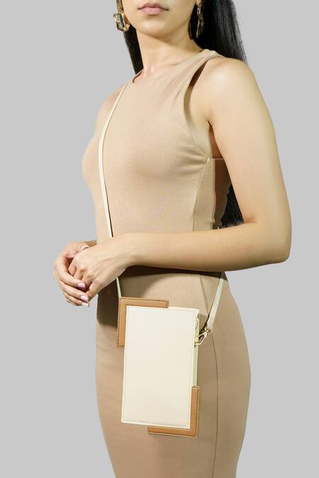 Adisee_Ivory Fede Leather Colorblock Phone Bag _Online_at_Aza_Fashions