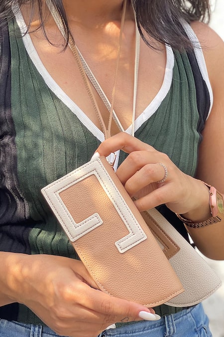 Shop_Adisee_Beige Leather Colorblock Sunglass Case _at_Aza_Fashions