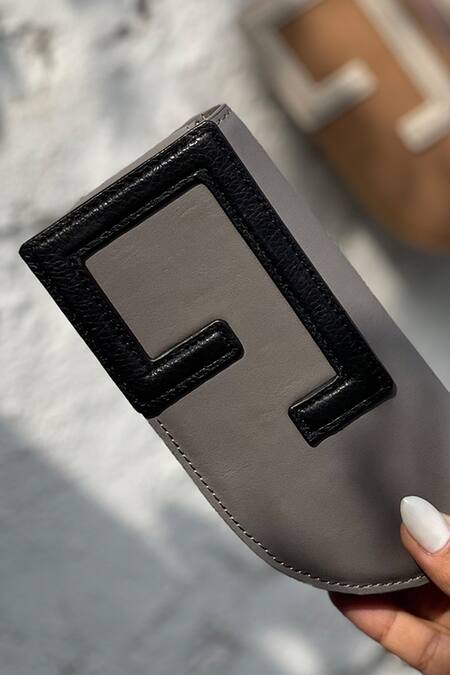 Adisee_Grey Structured Leather Sunglass Case _at_Aza_Fashions