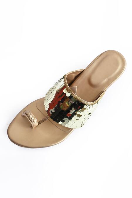 Buy_Irasoles_Gold Sequin Embroidered Bano Jalsa Block Heels_Online_at_Aza_Fashions