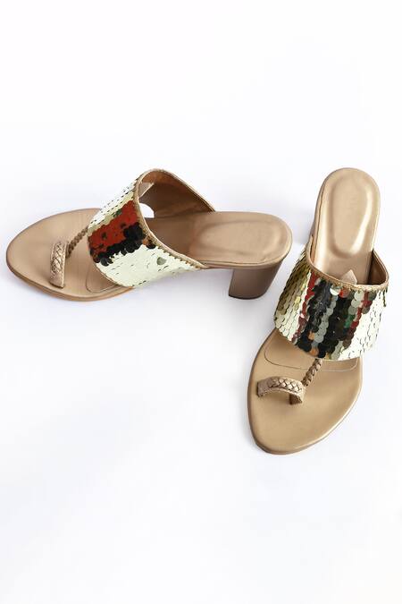 Shop_Irasoles_Gold Sequin Embroidered Bano Jalsa Block Heels_Online_at_Aza_Fashions