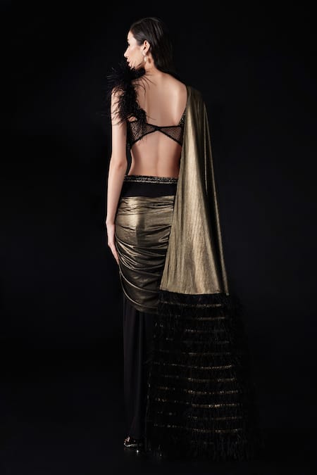 Roqa Color Block Pre-Stitched Saree With Blouse 