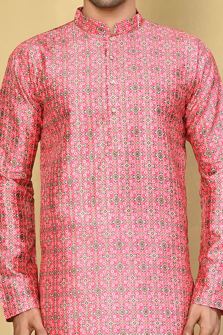 Shop_Arihant Rai Sinha_Pink Silk, Cotton Sequins Patola Print Kurta With Pyjama _Online_at_Aza_Fashions