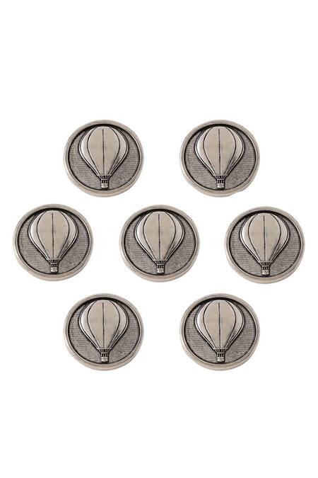 Cosa Nostraa_Grey Air Balloon Carved Buttons - Set Of 7 _Online_at_Aza_Fashions