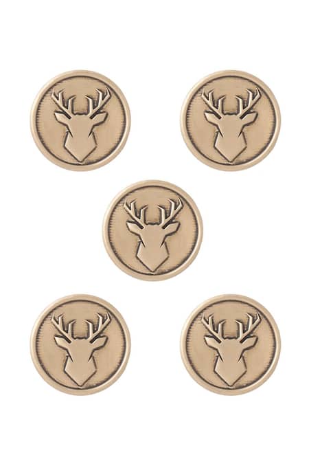 Cosa Nostraa Gold Imperial Stag Buttons - Set Of 5 Online at Aza Fashions Cosa Nostraa_Gold Imperial Stag Buttons - Set Of 5 _Online_at_Aza_Fashions