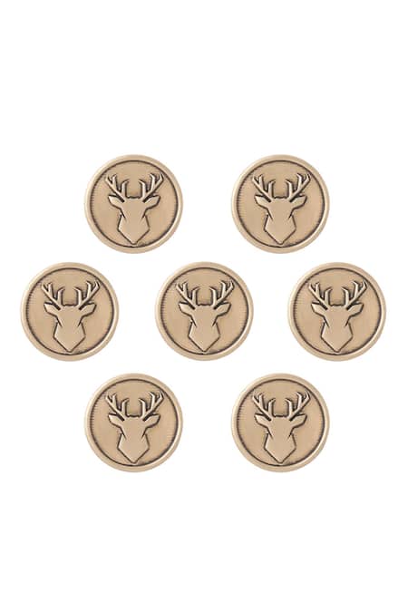 Cosa Nostraa_Gold Imperial Stag Buttons - Set Of 7 _Online_at_Aza_Fashions