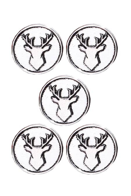 Cosa Nostraa Silver Imperial Stag Carved Buttons - Set Of 5 Online at Aza Fashions Cosa Nostraa_Silver Imperial Stag Carved Buttons - Set Of 5 _Online_at_Aza_Fashions