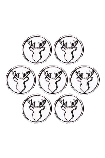 Cosa Nostraa_Silver Imperial Stag Carved Buttons - Set Of 7 _Online_at_Aza_Fashions