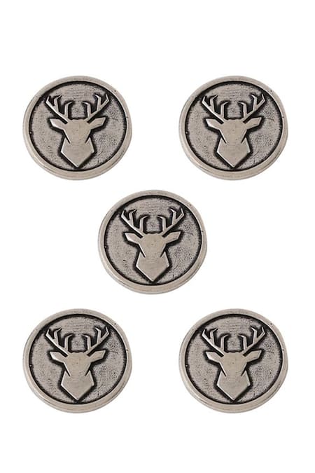 Cosa Nostraa_Grey Imperial Stag Brass Buttons - Set Of 5 _Online_at_Aza_Fashions