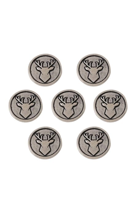 Cosa Nostraa_Grey Imperial Stag Brass Buttons - Set Of 7 _Online_at_Aza_Fashions