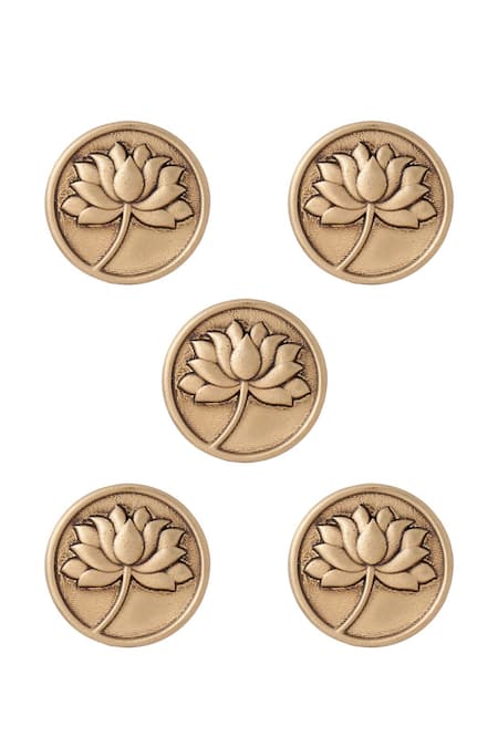 Cosa Nostraa Gold Divine Lotus Buttons - Set Of 5 Online at Aza Fashions Cosa Nostraa_Gold Divine Lotus Buttons - Set Of 5 _Online_at_Aza_Fashions