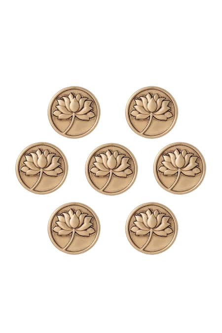 Cosa Nostraa Gold Cut Work Divine Lotus Carved Buttons - Set Of 7 Online at Aza Fashions Cosa Nostraa_Gold Cut Work Divine Lotus Carved Buttons - Set Of 7 _Online_at_Aza_Fashions