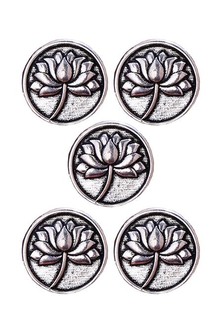 Cosa Nostraa Silver Divine Lotus Brass Buttons - Set Of 5 Online at Aza Fashions Cosa Nostraa_Silver Divine Lotus Brass Buttons - Set Of 5 _Online_at_Aza_Fashions
