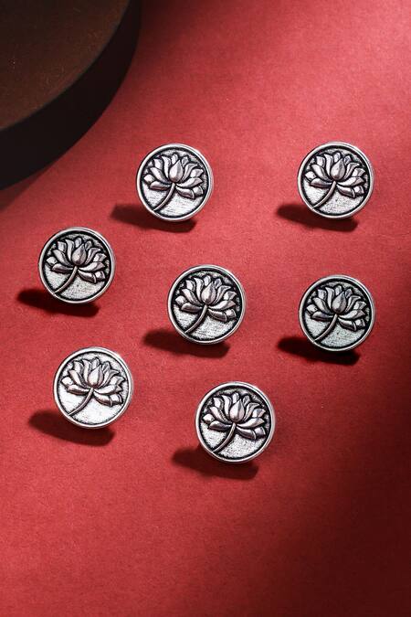 Cosa Nostraa Silver Divine Lotus Buttons - Set Of 7