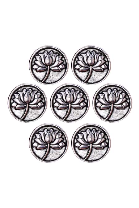 Cosa Nostraa_Silver Divine Lotus Buttons - Set Of 7_Online_at_Aza_Fashions
