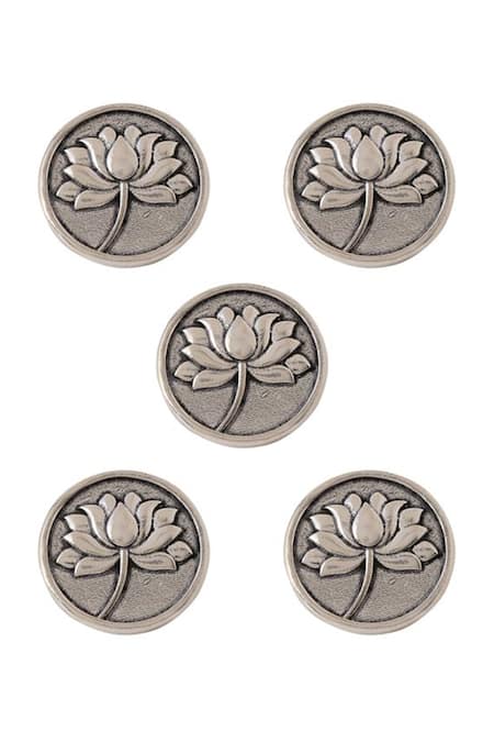 Cosa Nostraa Grey Divine Lotus Buttons - Set Of 5 Online at Aza Fashions Cosa Nostraa_Grey Divine Lotus Buttons - Set Of 5 _Online_at_Aza_Fashions