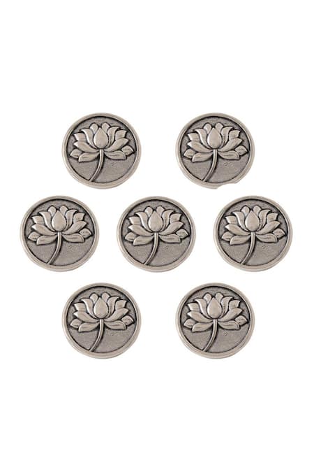 Cosa Nostraa_Grey Divine Lotus Brass Buttons - Set Of 7 _Online_at_Aza_Fashions
