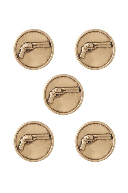 Cosa Nostraa_Gold Power Gun Buttons - Set Of 5_Online_at_Aza_Fashions