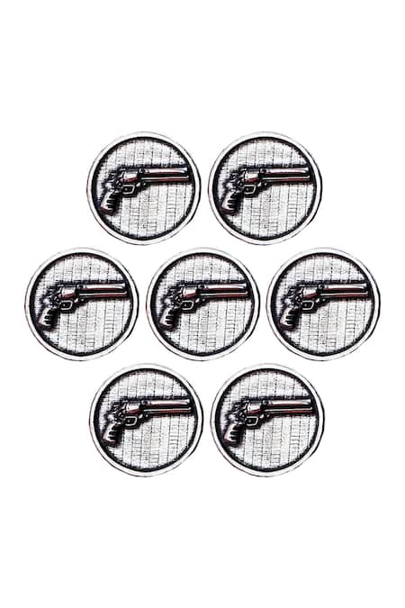 Cosa Nostraa Silver Power Gun Brass Buttons - Set Of 7 Online at Aza Fashions Cosa Nostraa_Silver Power Gun Brass Buttons - Set Of 7 _Online_at_Aza_Fashions