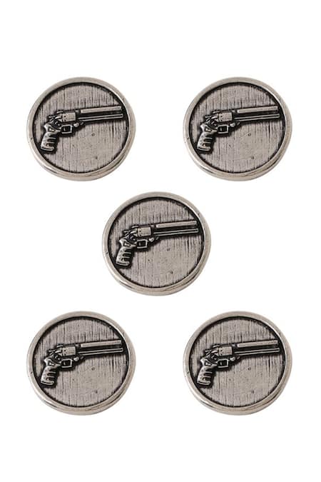 Cosa Nostraa_Grey Power Gun Carved Buttons - Set Of 5 _Online_at_Aza_Fashions