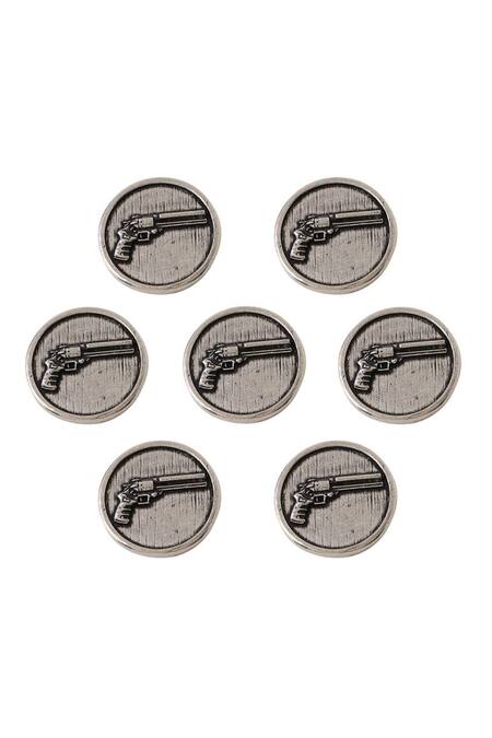 Cosa Nostraa_Grey Power Gun Carved Buttons - Set Of 7 _Online_at_Aza_Fashions